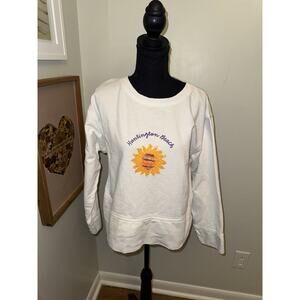 Huntington Beach White Vintage Crewneck Sweatshirt Boxy Cropped Medium White